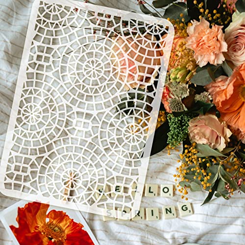 FINGERINSPIRE Holtz Mosaic Stencil 11.7x8.3 Inch Template - Plastic Geometric Circle Pattern, Reusable Layering for DIY Art - Painting on Wood, Floor, Wall Fabric