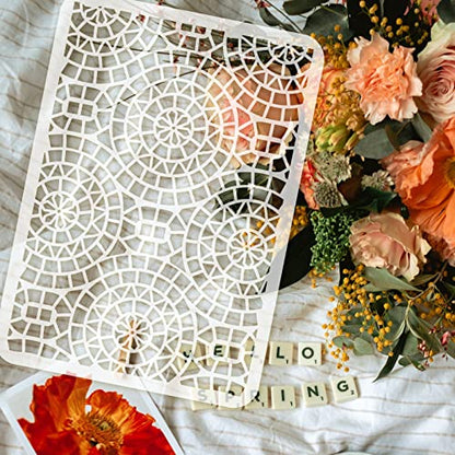 FINGERINSPIRE Holtz Mosaic Stencil 11.7x8.3 Inch Template - Plastic Geometric Circle Pattern, Reusable Layering for DIY Art - Painting on Wood, Floor, Wall Fabric