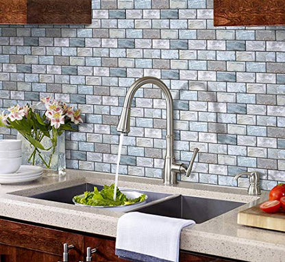 Peel and Stick Backsplash for Kitchen, Peel and Stick Tile Kitchen, Back Splash Tile for Bathroom, 3D Brick Wall Tiles Subway Tiles, 10 Sheets 10" x10.6 ﻿ - color: Blue
