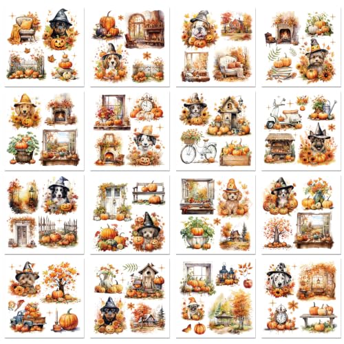 Fall Rub on Transfers for Crafts Vintage Pumpkin Maple Stickers Decals - style: Pumpkin