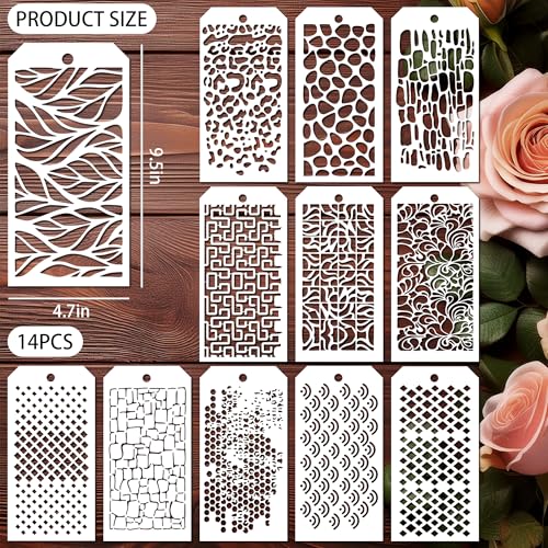 14 PCS Stencils Texture Stencils for Painting Crafts Reusable Art Deco - size: Shape Stencils