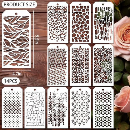 14 PCS Stencils Texture Stencils for Painting Crafts Reusable Art Deco - size: Shape Stencils