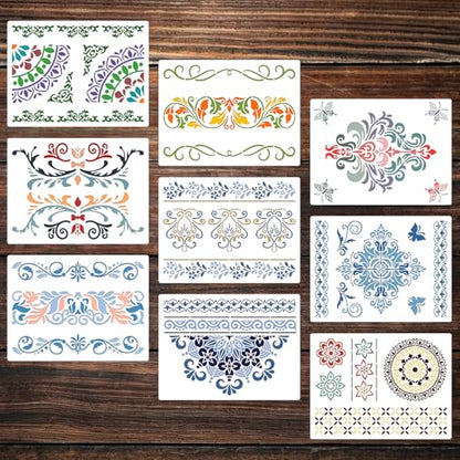 9Pcs Mandala Pattern Template Painting Stencil Drawing - style: Datura
