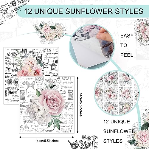 BBTO 12 Sheets Rub on Transfers for Crafts Wood Furniture DIY, 5.5" x 5.7" - style: Retro Flower