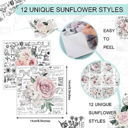 BBTO 12 Sheets Rub on Transfers for Crafts Wood Furniture DIY, 5.5" x 5.7" - style: Retro Flower