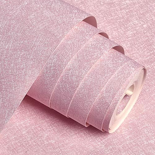 MelunMer Pink Silk Wallpaper Peel and Stick Removable Textured 15.7"x393" - color: Pink, size: 15.7" x 393"