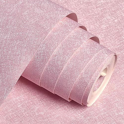 MelunMer Pink Silk Wallpaper Peel and Stick Removable Textured 15.7"x393" - color: Pink, size: 15.7" x 393"