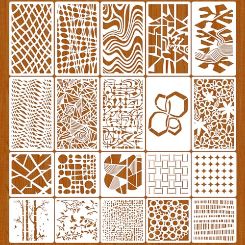 20 Pcs Stencils for Painting Mixed Size Abstract Texture Stencils Geometric Patterns Featuring Line Stripes Floral Textures for Painting on Walls Wood Canvas Furniture Decor - style: Style 3