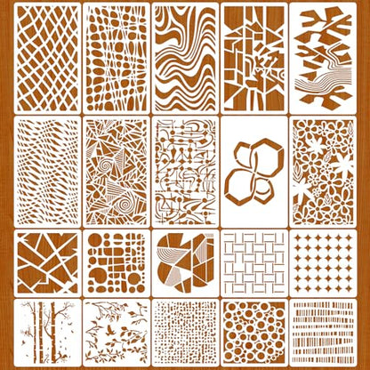 20 Pcs Stencils for Painting Mixed Size Abstract Texture Stencils Geometric Patterns Featuring Line Stripes Floral Textures for Painting on Walls Wood Canvas Furniture Decor - style: Style 3