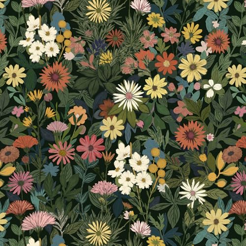 Peel and Stick Wallpaper Boho Wall Paper Removable Green Floral Contact Paper for Bedroom, Bathroom, Kitchen 17.3“ x 118” - color: green/yellow/orange/blue/beige, size: 17.3" x 118"