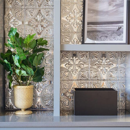 Peel and Stick Metal Backsplash Tiles, Silver Fleur, 10-Pack - style: Silver Fleur