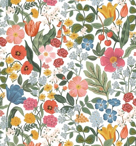Colorful Boho Floral Peel and Stick Wallpaper Flower and Leaf Contact Paper - color: Colorful, size: 16.9" x 118"