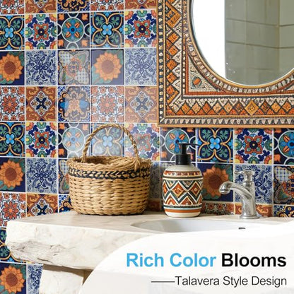 Art3d Talavera Design Peel and Stick Backsplash, 10-Pack, Geometric Floral - color: Geometric Floral