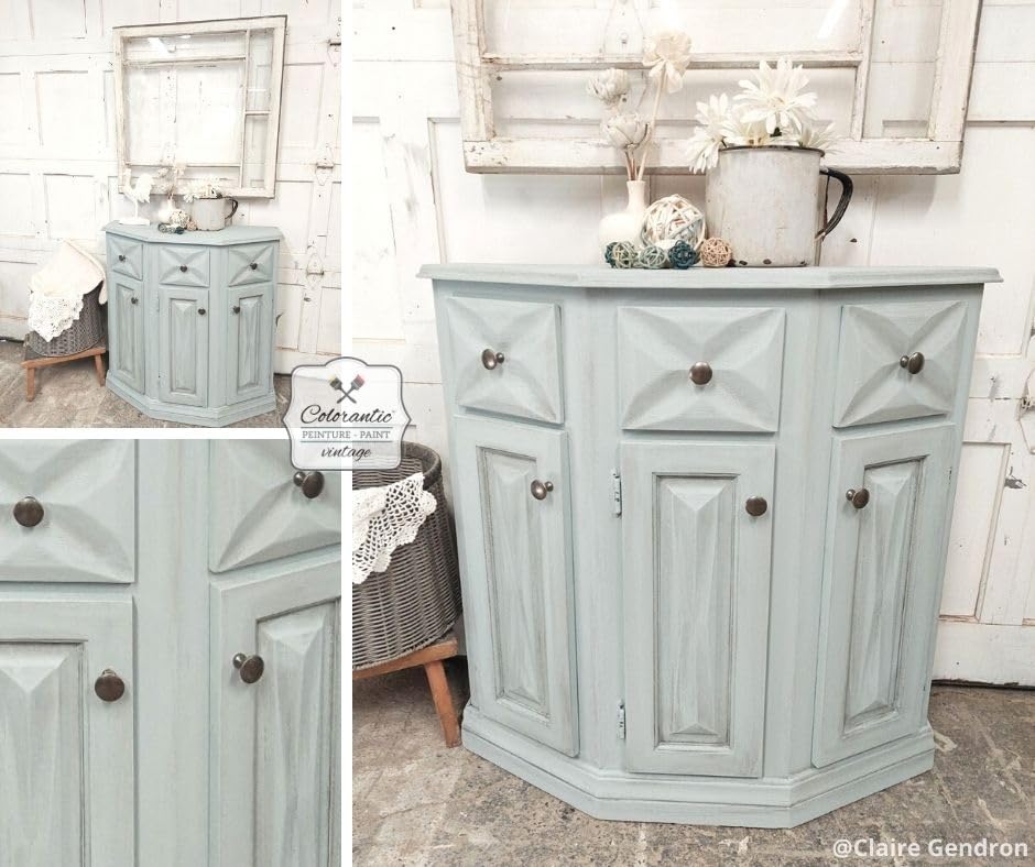 Colorantic-Bundle Blue Grey Chalk Paint (Raindance,16 Oz) and Clear Wax (4 Oz)