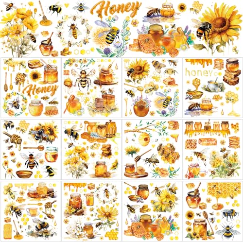 BBTO 12 Sheets Sunflower Bee Rub on Transfers for Crafts Wood Furniture - style: Bee