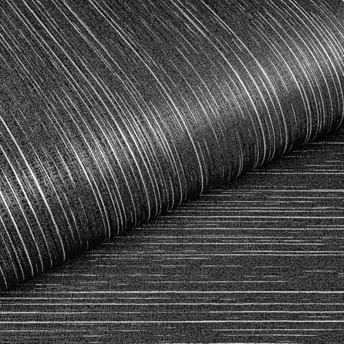 Livelynine 15.8x394 Black Textured Wallpaper Peel and Stick Waterproof Black and White Grasscloth Wall Paper for Bathroom Accent Covering Fabric Vinyl Embossed Textured Contact Paper Renter Friendly - color: Black Grasscloth, size: 15.8" x 394"