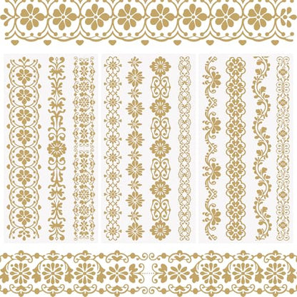 WANDIC 3 Sheets Gold Lace Rub On Transfer Stickers European Retro Scrapbook Stickers Window Decals Waterproof Decals Cup Wraps for DIY Furniture Photo Albums,15 * 30cm - color: Gold Retro Pattern 3