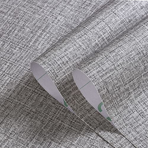 Grey Grasscloth Peel and Stick Wallpaper Gray Contact Paper 472inch Waterproof Removable Faux Linen Stick on Wallpaper Textured Self Adhesive Vinyl Roll for Cabinets Drawer - color: Dark Gray, size: 15.7" x 472"