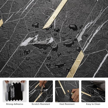 KASARO Peel and Stick Backsplash Long Hexagon Wall Tile, 10-Pieces, Black - color: Black