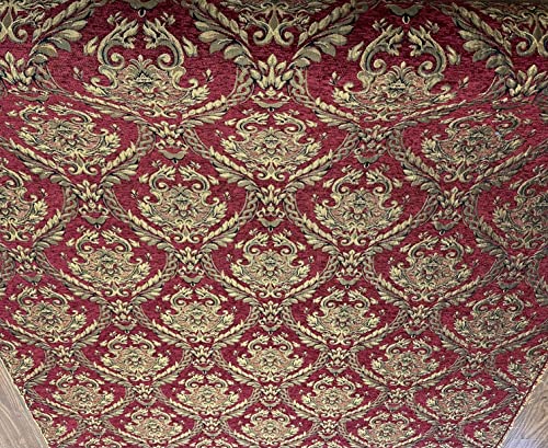 Damask Tapestry Chenille Fabric - Upholstery Fabric, 60" Width - Sold by The Yard (Dark Red/Gold) - color: Dark Red/Gold