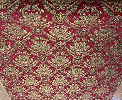 Damask Tapestry Chenille Fabric - Upholstery Fabric, 60" Width - Sold by The Yard (Dark Red/Gold) - color: Dark Red/Gold