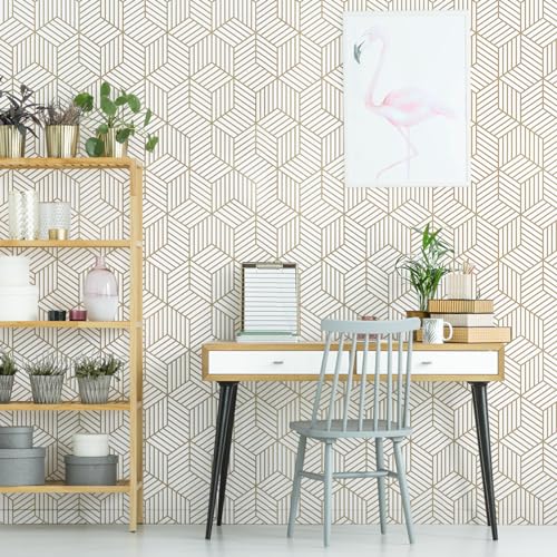 WENMER 17.71 Inch x 708 Inch Geometric Hexagon Peel and Stick Wallpaper - Removable Self Adhesive Vinyl Film Roll for Home Use - color: Geometric Hexagon, size: 17.7" x 708"