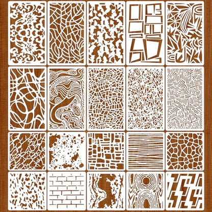 20 Pcs Abstract Texture Stencils Mixed Size Geometric Stencils for Painting Reusable Templates with Wave Brick Floral Designs for Painting on Wall Decor Canvas DIY Projects - style: Style 2