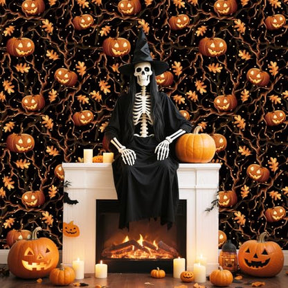 HLNIUC Halloween Spooky Horror Pumpkin Wallpaper Self Adhesive(17.3”x118”) - color: Hallwoween
