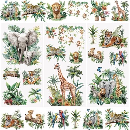 WANDIC 3 Sheets Flora and Fauna Rub on Transfer Stickers Giraffe Decals Elephant Stickers Waterproof Decals for DIY,15 * 30CM - color: Giraffe