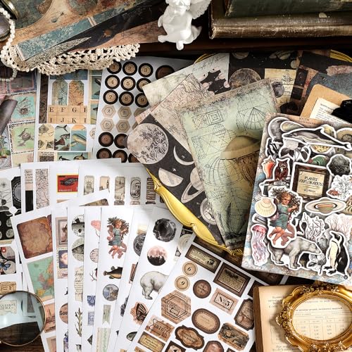 Prstincol Vintage Aesthetic Washi Stickers and Papers, 40 Sheets - style: celestial ocean