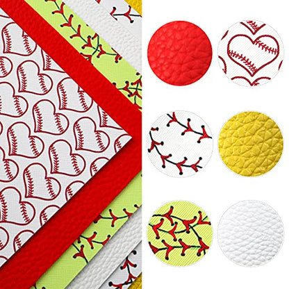 David accessories Sports Printed Faux Leather Fabric Sheets Lychee Pattern 6 Pcs 7.7" x 12.9" (20 cm x 33 cm) Include 2 Kinds of Leather Fabric for DIY Bows Earrings Making Crafts (Sports Set A)