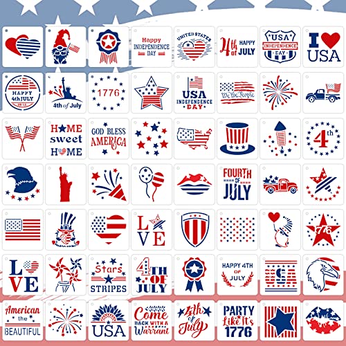 Augshy 56 Pack 4th of July Patriotic Stencils for Americana Painting Crafts - style: Patriotic