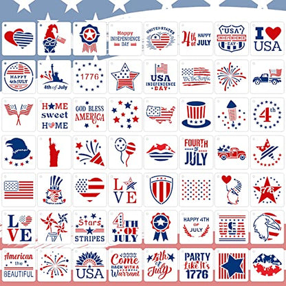 Augshy 56 Pack 4th of July Patriotic Stencils for Americana Painting Crafts - style: Patriotic