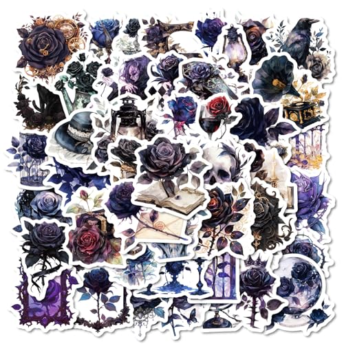 50Pcs Gothic Rose Sticker Pack,Waterproof Dark Rose Vinyl Stickers for Water Bottles Laptop Notebook Scrapbook Phone,Gothic Aesthetics Decals Girl for Teens Adults - color: 50 - Gothic Rose