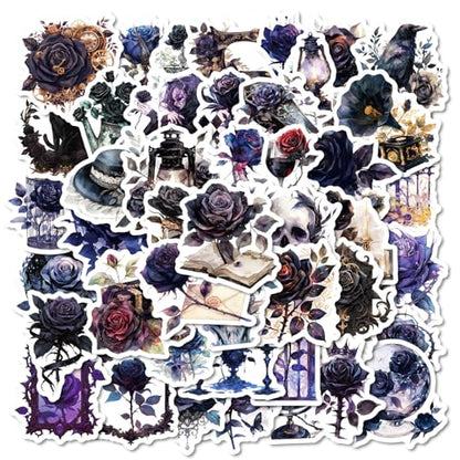50Pcs Gothic Rose Sticker Pack,Waterproof Dark Rose Vinyl Stickers for Water Bottles Laptop Notebook Scrapbook Phone,Gothic Aesthetics Decals Girl for Teens Adults - color: 50 - Gothic Rose