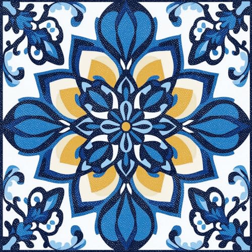 HOMETITUTE Blue Yellow Retro Peel Stick Vinyl Floor Tile 12x12 Inch - style: Mediterranean Blue Floral