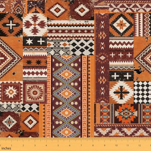 Native American Fabric By The Yard Traditional Upholstery Fabric Tribal Ethnic Grunge Vintage Aztec Decorative Fabric Brown Yellow Indian Abstract Geometric Waterproof Fabric, 10 Yards - color: Multi 11, size: 10 Yards