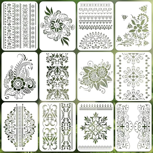 Mandala Stencils for Crafts Reusable 12Pcs Stencils(11.4X8.2 Inch) - color: Mandala
