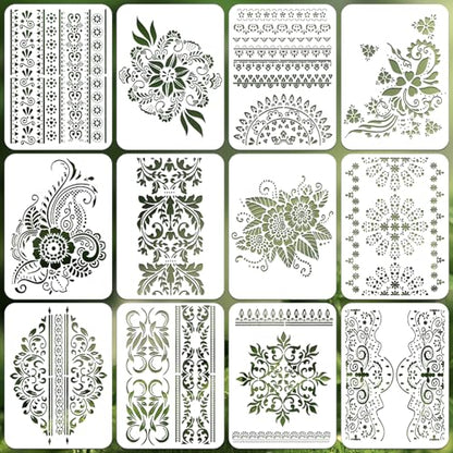 Mandala Stencils for Crafts Reusable 12Pcs Stencils(11.4X8.2 Inch) - color: Mandala