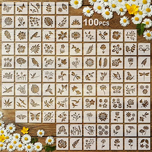 Fainne 100 Pcs 2 Inch Small Stencils for Painting, Flower, Plants