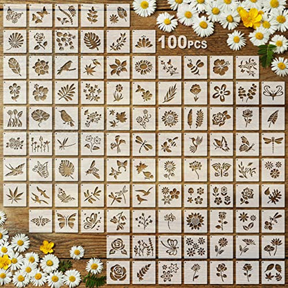 Fainne 100 Pcs 2 Inch Small Stencils for Painting, Flower, Plants
