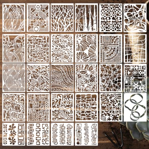 28 Pcs Stencils for Crafts Reusable Texture Stencils for Painting 10"x8"