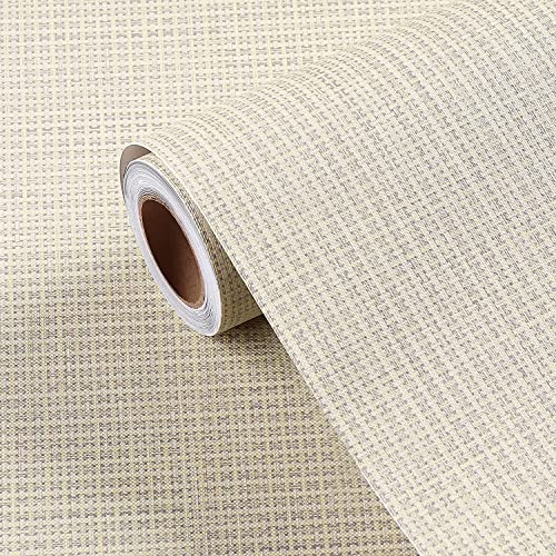 FunStick 24"x200" Thick Beige Peel and Stick Wallpaper for Bathroom Bedroom Walls Grasscloth Textured Wall Paper Roll Self Adhesive Vinyl Geometric Contact Paper for Cabinets Furniture Table Removable - color: Beige, size: 24" x 200"