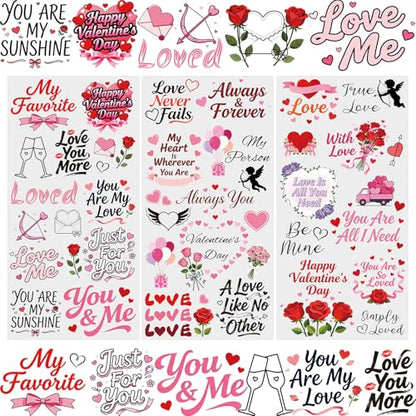 WANDIC 3 Sheets Rub On Transfer Stickers, Valentine's Day Text Waterproof Decals Furniture Craft Junk Journals for DIY Scrapbooking, 15 * 30cm - color: Pink, size: 3 Sheets
