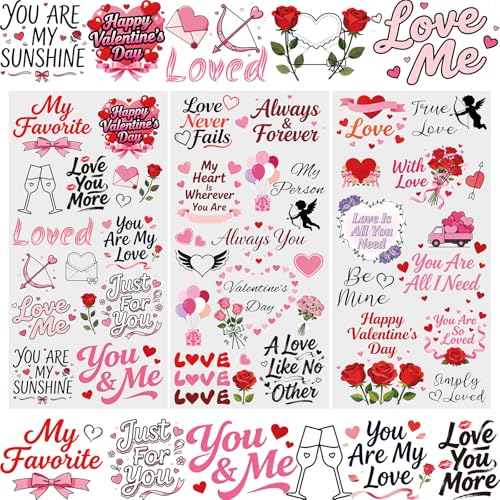 WANDIC 3 Sheets Rub On Transfer Stickers, Valentine's Day Text Waterproof Decals Furniture Craft Junk Journals for DIY Scrapbooking, 15 * 30cm - color: Pink, size: 3 Sheets