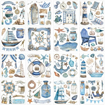 Dispowreath 16 Pcs Nautical Rub on Transfer Cruise, 6x6 Ocean - style: Cruise