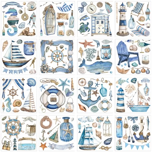 Dispowreath 16 Pcs Nautical Rub on Transfer Cruise, 6x6 Ocean - style: Cruise