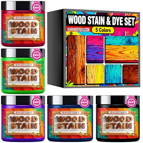 GOODTAKE 5 Colors Concentrated Wood Stain Powder in Jars | Includes Purple, Rose Red, Navy Blue, Green, Black | Long-Lasting Supply for Crafts, Furniture | Just Add Water to Activate