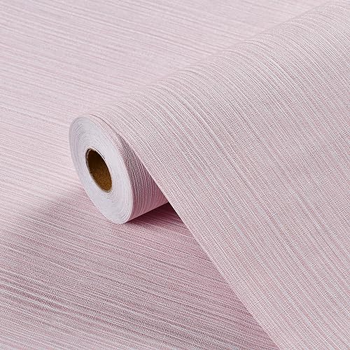 Haimin Grasscloth Wallpaper Textured 24in X 393in Fabric Contact Paper Pink Wall Paper Textured Linen Peel and Stick Self-Adhesive Thick Vinyl Embossed Film Wallpaper (Pink) - color: Pink