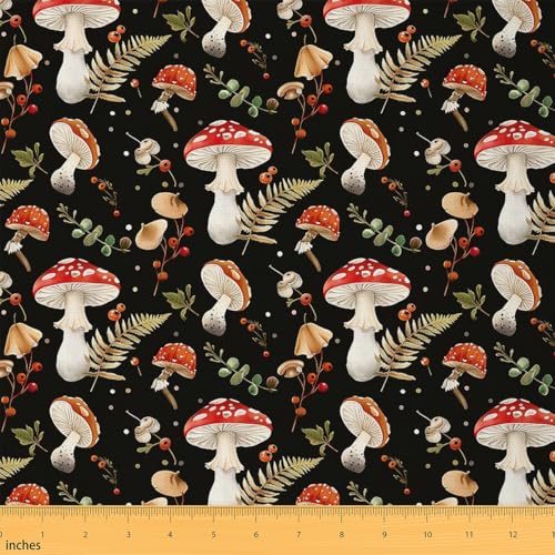 Feelyou Mushroom Cartoon Mushrooms Fabric by The Yard 10 Yard Adults Kids - color: Black, size: 10 Yards